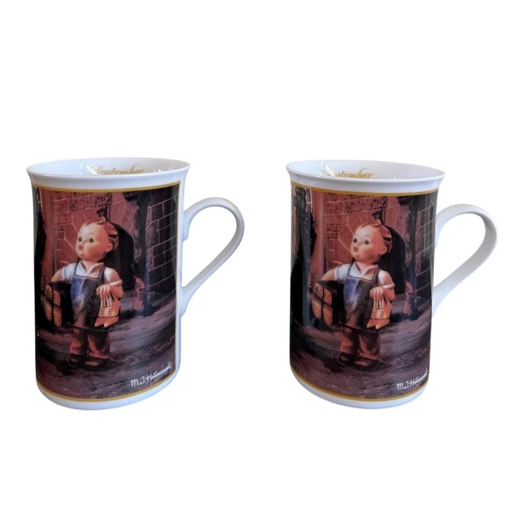Vintage 90s M.I. Hummel Mother's‎ Helpers September Mug Lot of 2, mint